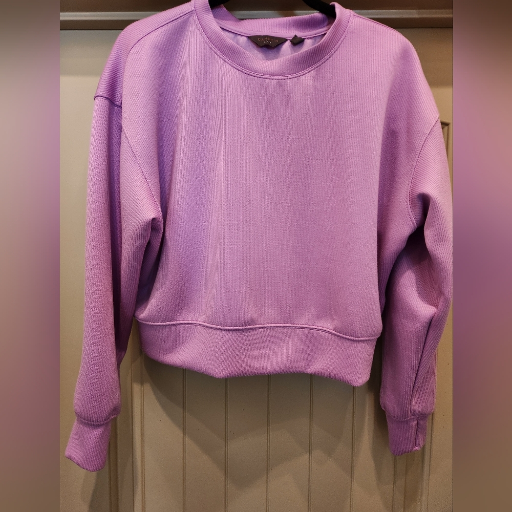 Danskin Cropped Scuba Rib Pullover in Orchid